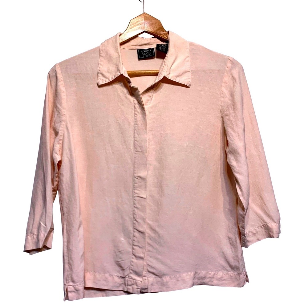Soft Girl Linen Button Blouse Petite Medium Classic‎ Soft Girl Chic Pastel Airy